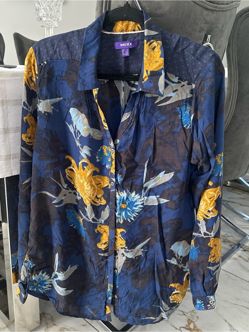 Mexx Navy Blue Floral Button-Down Shirt with Yellow Accents
